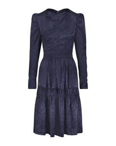 Rose Gold Satin Drape Dress Navy