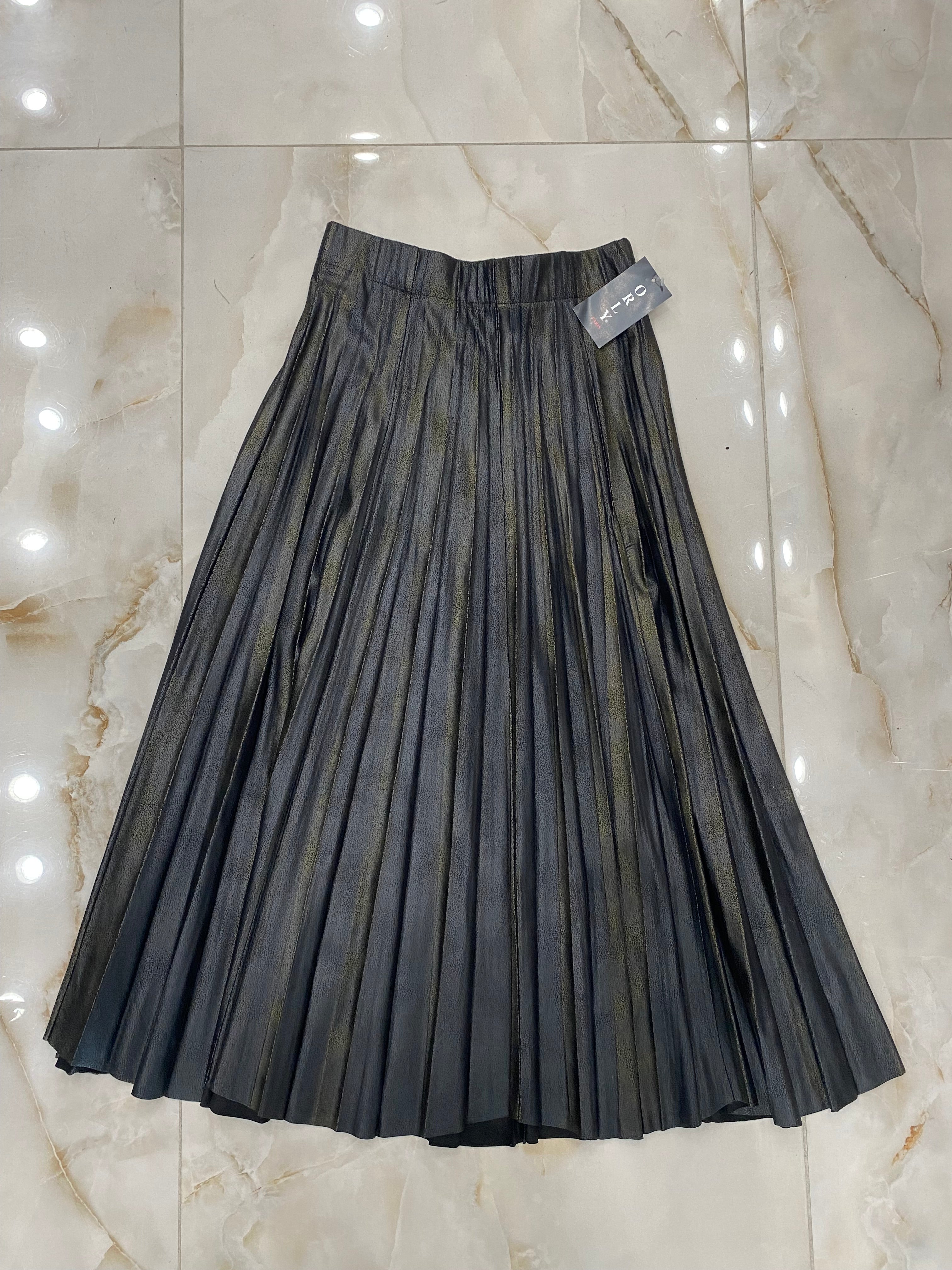 Orly Leather Maxi Skirt Black/ Gold Pebble